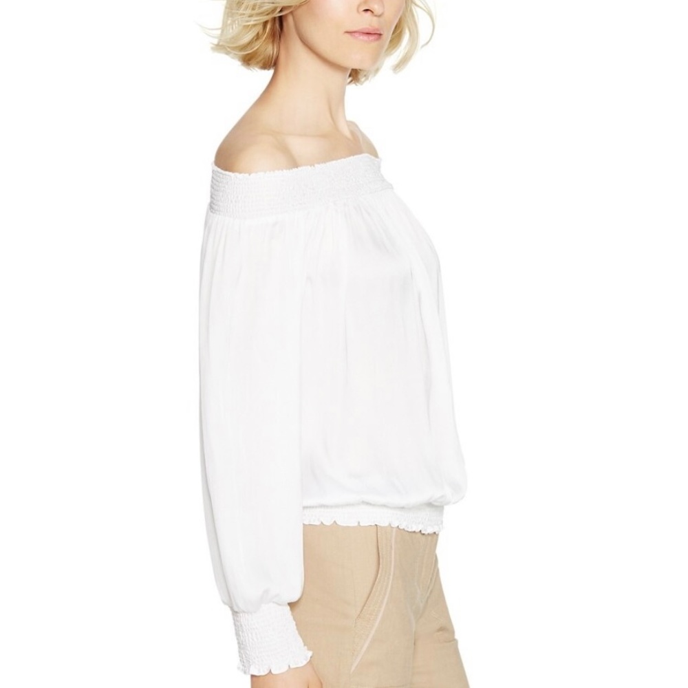 SOLD NWT White House Black Market White Smocked Blouse, Size Medium